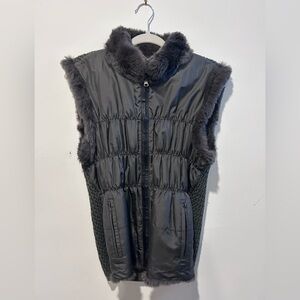 Women's Linda Richard’s Luxe Gray Rabbit Fur & knit Reversible Vest -Medium